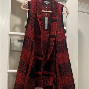 Joseph A Red and Black Open Front Vest
